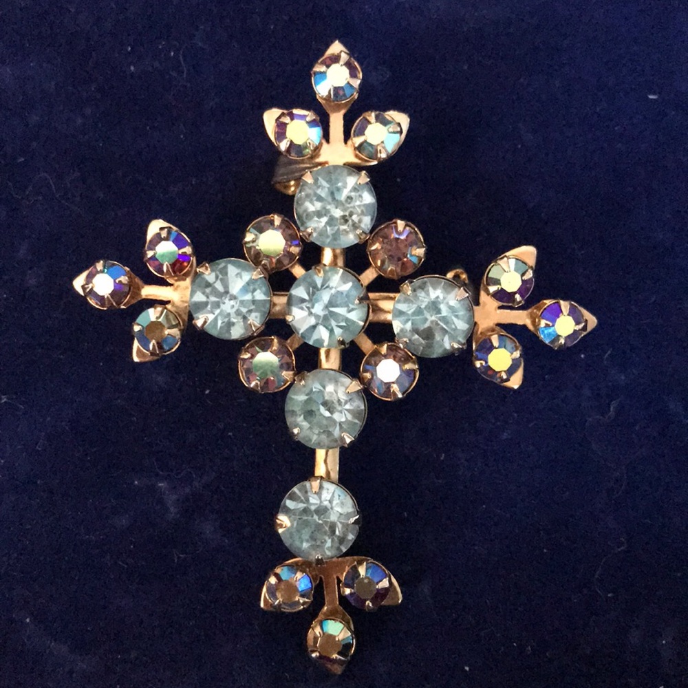 Vintage Cross Pin/Pendant Blue Stones - Picture 3 of 5